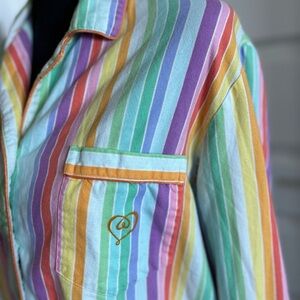 Vintage Victoria’s Secret Rainbow Stripes Pajama Top with Pockets Small Y2K 90s
